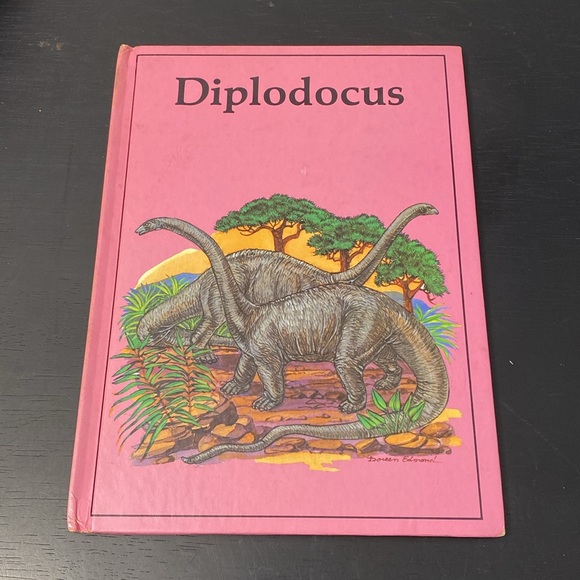 Vintage Rourke Dinosaur Library Books Orange Pink Lavender Decorative Bookshelf - Picture 10 of 16